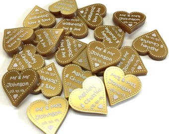 50th Golden Wedding Anniversary Hearts Table Decorations Gold 2cm Love Heart Party Gifts Favours Parents Grandparents - LittleShopOfWishes