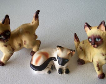 Siamese Vintage Lefton Japan Three Cat Figurines