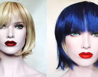 BLUE JAY// Clip on Hair Color: Dyed Effect // Blue, black Hair // Scene Punk Rock Clip In // Extension Add On Hair Piece