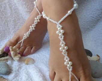 Barefoot Sandals Beach Wedding Yoga Shoes Foot Jewelry White Beads