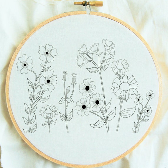 Flower Study Hand Embroidery Pattern Flower Embroidery Hoop