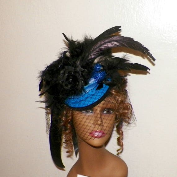Bird Hat Fascinator Steampunk Headdress Royal Blue Victorian
