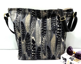 Feather Cross Body Bag, Onyx Feathers Cross Body Bag, Feather purse, Winter Feather handbag, Feather shoulder bag, Gift for her
