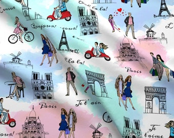 Paris Fabric - Paris By Svetlana Prikhnenko - Paris France Travel Tourist Watercolor Pen And Ink Cotton Fabric By The Yard With Spoonflower