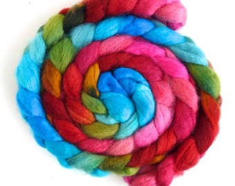 BFL Wool Roving - Hand Painted Spinning or Felting Fiber, Blazing Blossoms