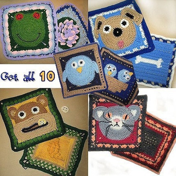 All 10 Animal Theme Granny Square Crochet PDF PATTERNS. Dog