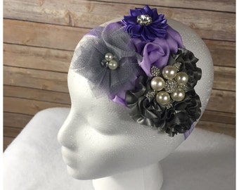 Lavender and gray Over the top flower headband