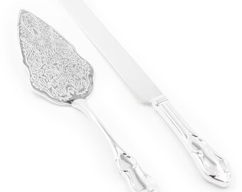 Wedding Cake and Knife Server Set, Vintage Filigree Elegant Silver Plated Design, Serverware Serving Set, Party Decoration Ideas