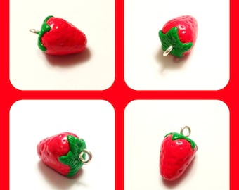 x 1 Fruit Strawberry charm polymer clay hand made