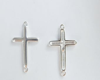 Sterling silver cross connector, link, spacer with 2 loops 9/16x7/8 inches (27x15mm)