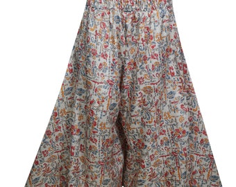 Boho Yoga Flowy Womens Palazzo Divided Skirt Printed High Waist Wide Leg Flared Vintage Recycled Silk Split Maxi Skirts