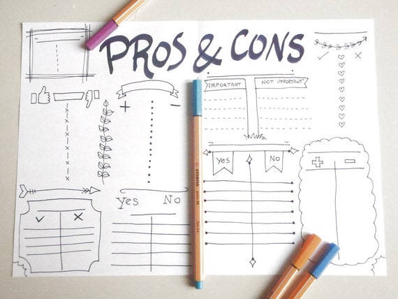 pros amp cons list journal make decisions planner printable pro con list online