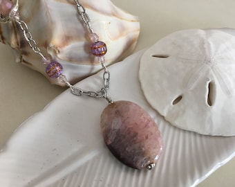 Semi Precious Pink Botswana Agate Pendant Necklace! Its another Original!