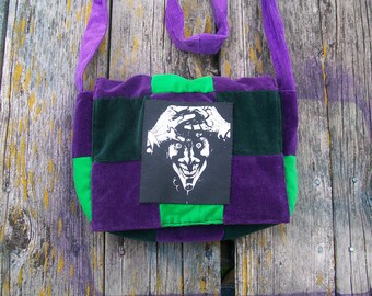 Green Purple Patchwork Recycled Corduroy Crossbody Purse Joker Ready to Ship
