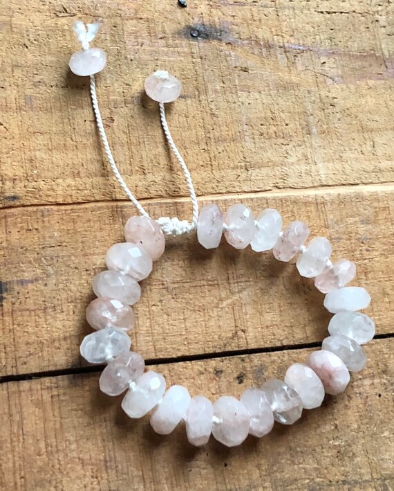 Strawberry Quartz on Silk Heart Chakra Bracelet, Silk Crocheted Sliding Knot, Individually Knotted Bracelet, Polished Strawberry Quartz
