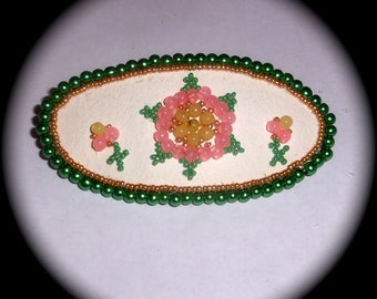Summer Flower Barrette for Everyday Wear Hand Woven Beaded Boho Fashion Ethnic Cottage Chic victorian regency