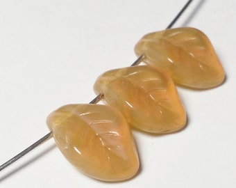 20pcs Matte Amber Leaf Beads - Czech Glass Beads - Nature Beads - Focal Beads - 14x9mm - BB2