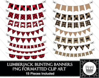 Lumberjack Style Bunting Banners - Clip Art - 15 Pieces Included - PNG Files #89