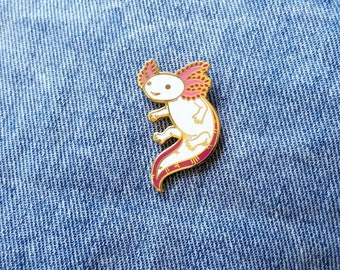 Axolotl Hard Enamel Pin - Gold, White, and Pink - Lapel Pin Cloisonné Badge