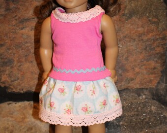 18 inch doll clothes - pink and flowered outfit - top and skirt - American made to fit 18 inch doll