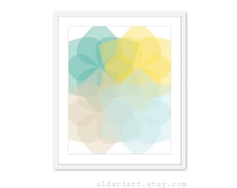 Geometric Flowers Print Modern Geometric WallArt geometric Print Flower Print Flower Wall Art Modern Decor Custom Colors Teal Yellow Art
