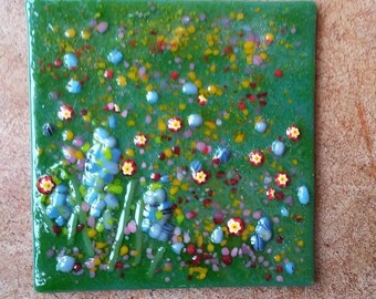 Handmade Accent Wall Tile Fused Glass Flowers