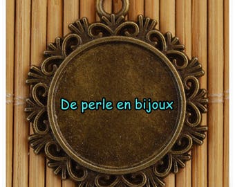 1 pcs-Support pendant 20 mm cabochon metal bronze with drawing