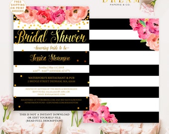 Kate bridal shower invitation, Kate invitation, Floral Spade bridal shower invitation, Kate bridal shower invitation, Spade invitation