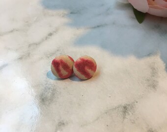Pink Leopard Fabric Button Earring