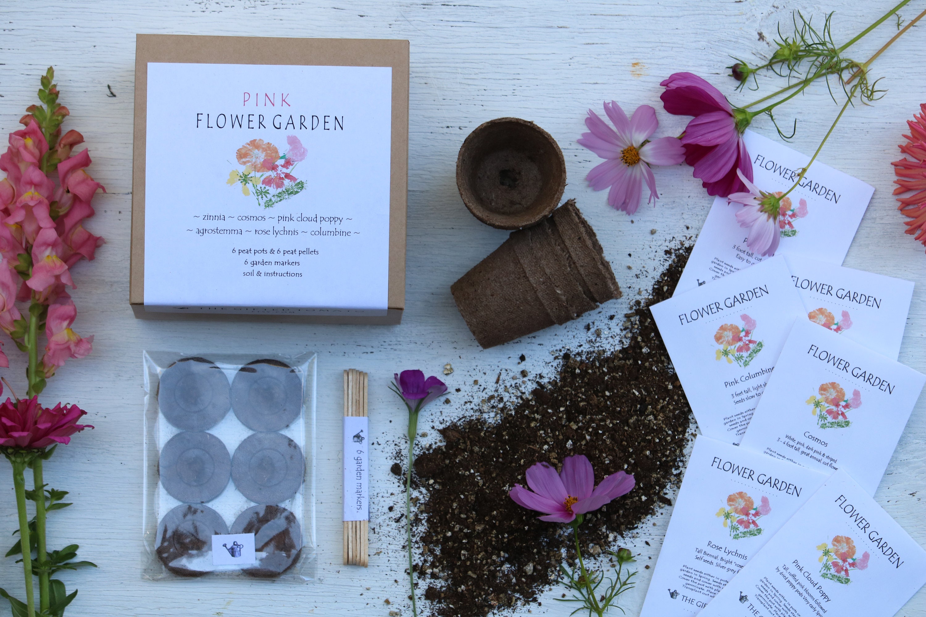 Gardening Kit pink flower seeds diy kit organic garden gift