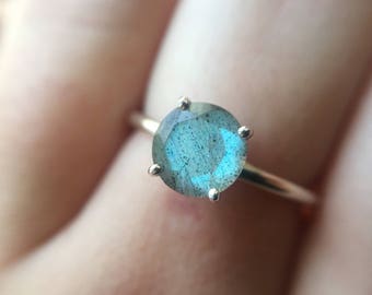 Faceted Labradorite Ring in sterling silver - sterling silver labradorite ring - faceted labradorite ring - labradorite engagement ring