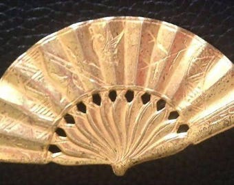 Signed Miriam Haskell Fan Brooch/pin in Russian Gold tone