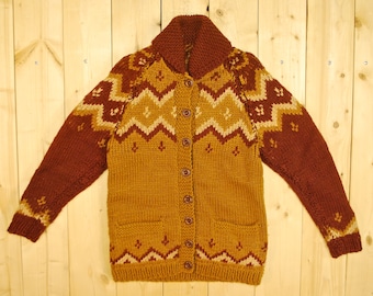 Vintage 1950's Rust Cowichan Sweater / Charlie Brown Pattern / Retro Collectible Rare