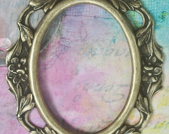 Open Cameo Setting, 40 X 30mm with gaps, Brass Ox, Brass Stampings for Jewelry Making, Scrapbooking