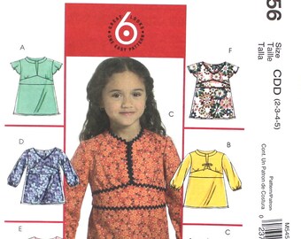 Girl's Tops with Tie Belt Size 2 3 4 5 McCalls M5456 Sewing Pattern