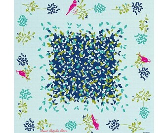 VERY LARGE Birds Flowers Echino Japanese Furoshiki Wrapping Cloth BLUE 118x118cm