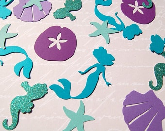 150 mermaid sea creature shell sand dollar starfish table die cut confetti mermaid birthday party table scatter