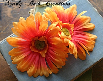Sunrise Daisy Hair Clip Fascinator - Single or Duo - Hair Garden, ATS, Tribal, Fusion, Vegan, Belly Dance, Pin Up, Orange