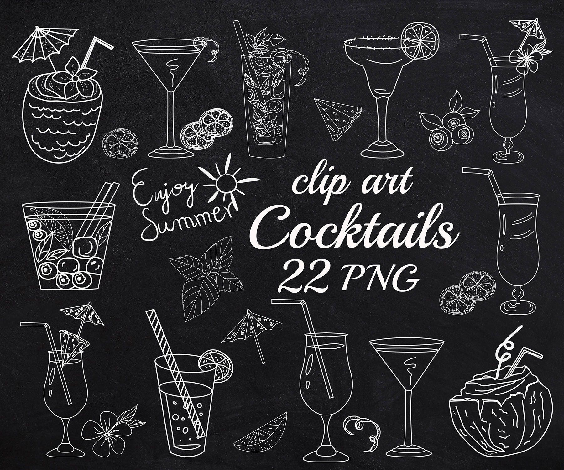 Chalkboard doodle cocktails clipart DRINK CLIPART