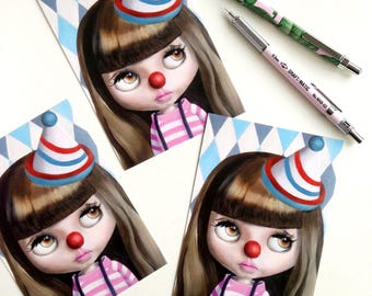 5 x big eyes Blythe Doll Clown Art Cards