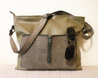 sale - handmade leather bag – ooak lined leather tote - zipper olive bag with pockets - genuine leather crossbody bag with pockets "CASSIA"
