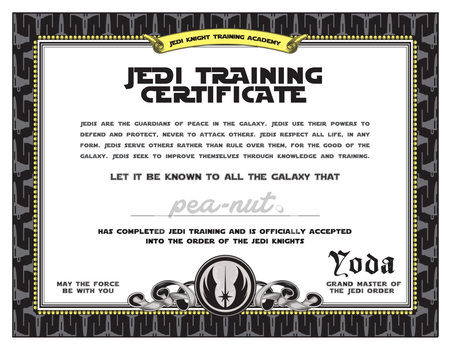 Star Wars Birthday Jedi Training Certificate Printable Star Wars Birthday Jedi Training Certificate Printable