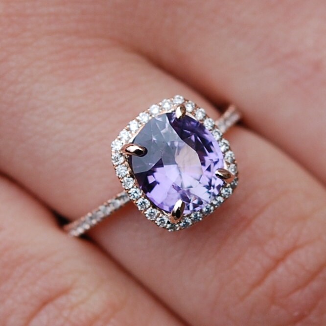 Purple Sapphire Engagement Ring. Rose Gold Ring. 14k rose gold diamond ...