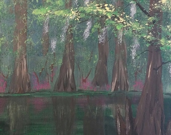 Deep Cypress original acrylic painting on stretched canvas