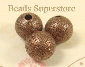 8 mm Antique Copper-Plated Brass Stardust Round Bead - Nickel Free and Lead Free - 25 pcs