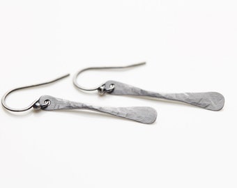 Simple, Rustic & Chic. 11th Anniversary Steel Earrings. A modern and minimal gift for her. Hand forged and handmade to order.
