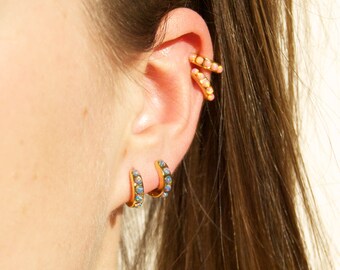 Opal hoops - tiny gold hoop earrings - hoop earrings - gold hoop earrings - tiny gold hoops - hoop earrings - gold hoops - opal - E4-HU-0621