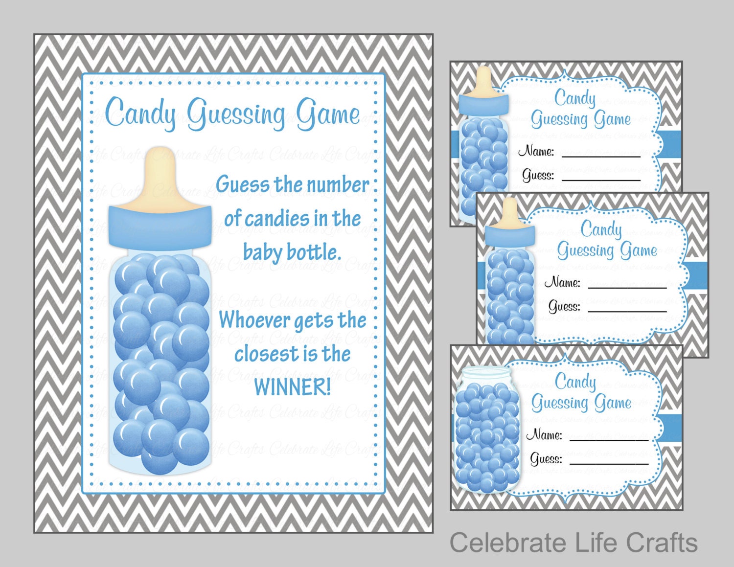 Baby Shower Candy Bottle Guessing Game Sign and Tags Baby
