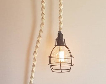 Macrame Pendant Light(plug in) with Vintage Globe