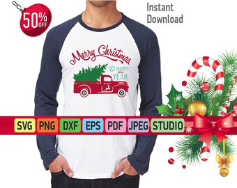 Red truck with Christmas tree SVG file Silhouette Christmas tree SVG for Cricut Red truck Svg Christmas truck with tree DXF Vinyl Clipart